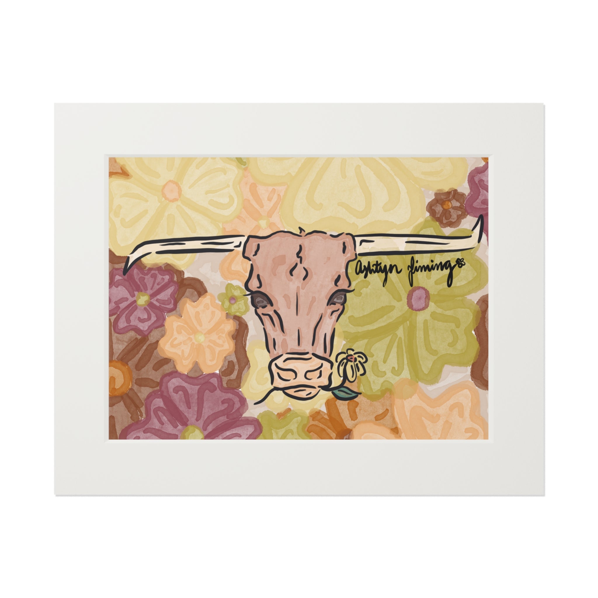 Floral Background Steer Head Print