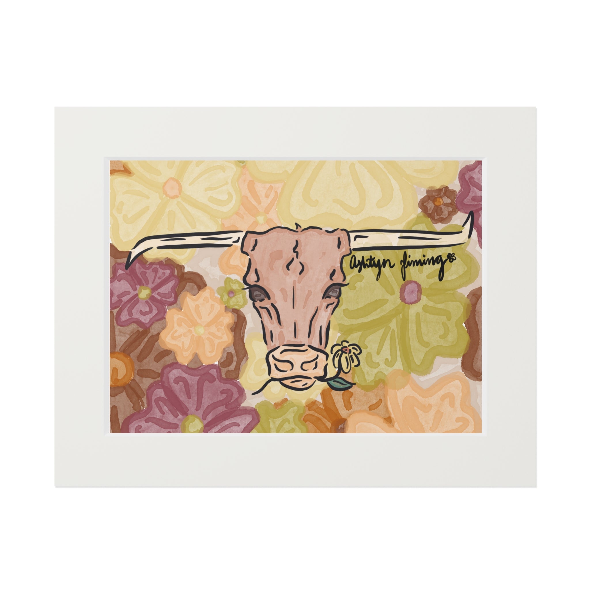 Floral Background Steer Head Print